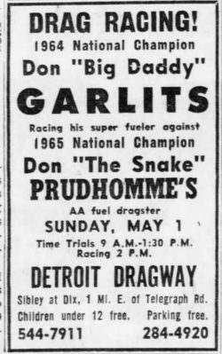 Detroit Dragway - 1966 Ad On Don Garlits